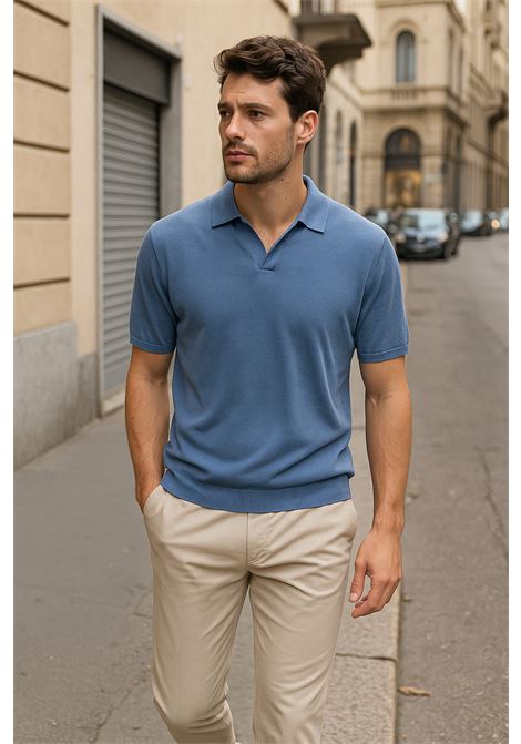 Polo Uomo Chambray in Cotone Crepe Urban Fit ALPHA STUDIO | Polo | AU-1021B1004